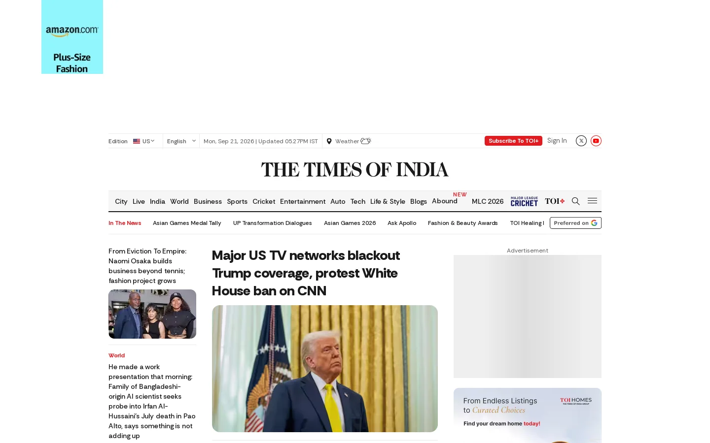 Times of India Homepage screenshot