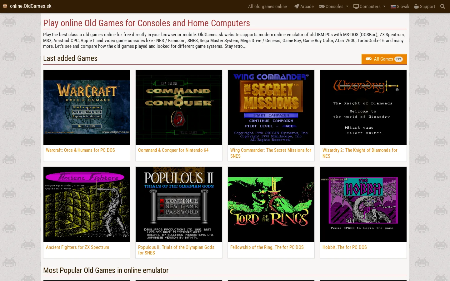 Play online Old Games ~ OldGames.sk Homepage screenshot