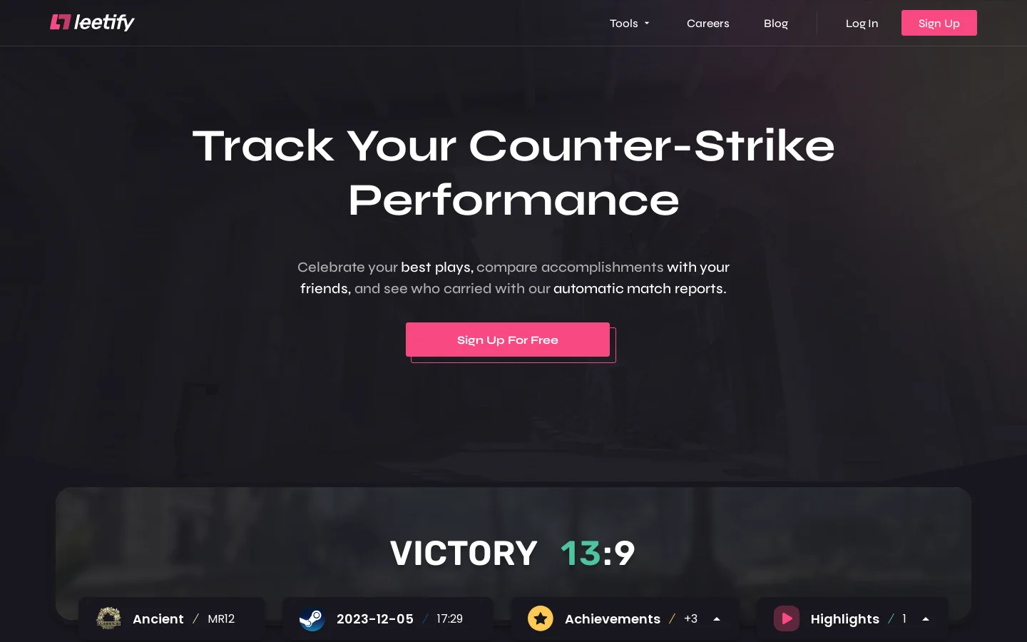Leetify Homepage screenshot