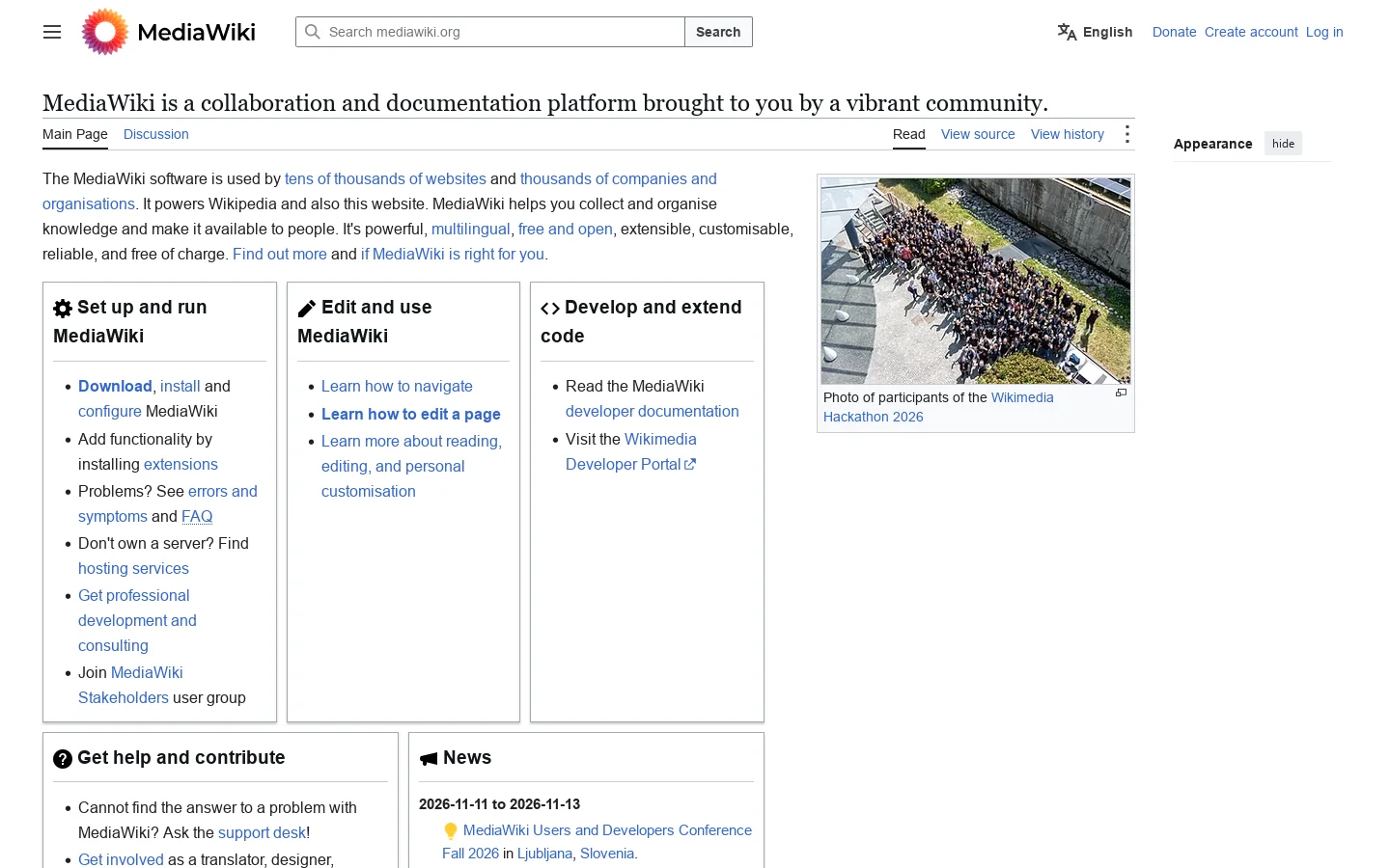 MediaWiki Homepage screenshot