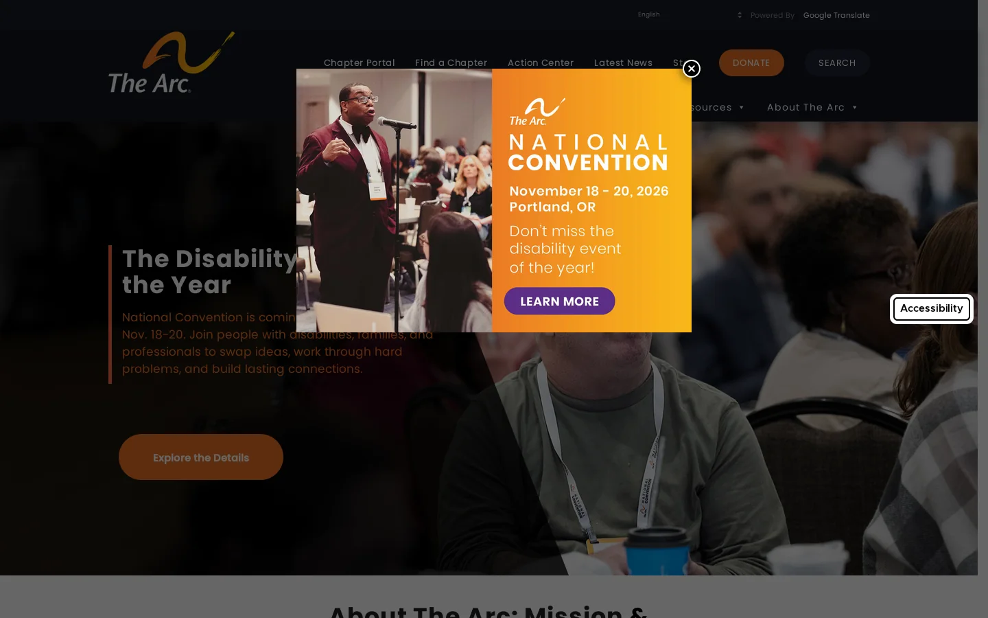 The Arc of the United States Homepage screenshot