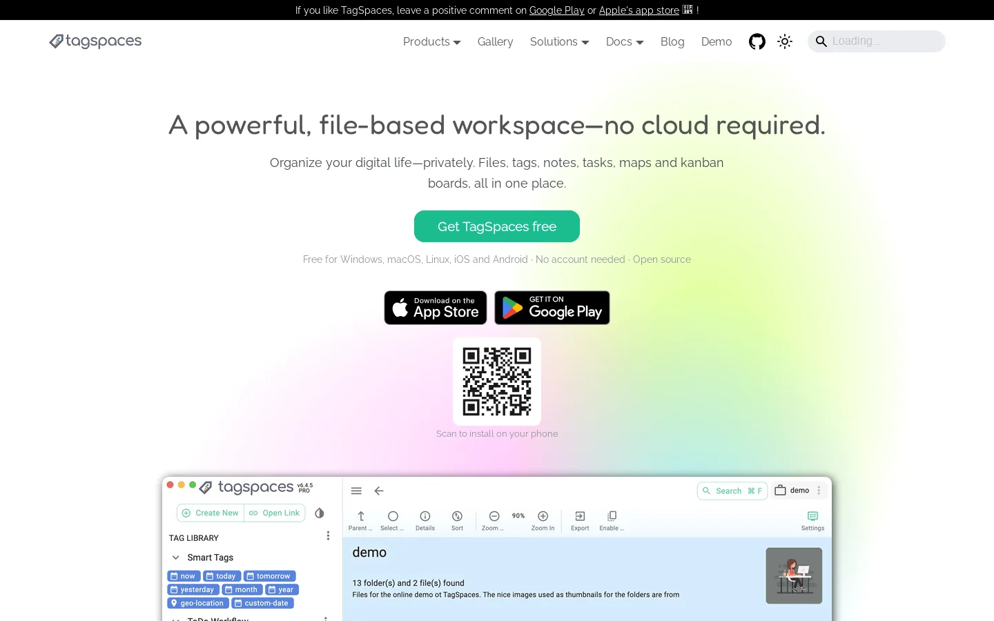 TagSpaces Homepage screenshot
