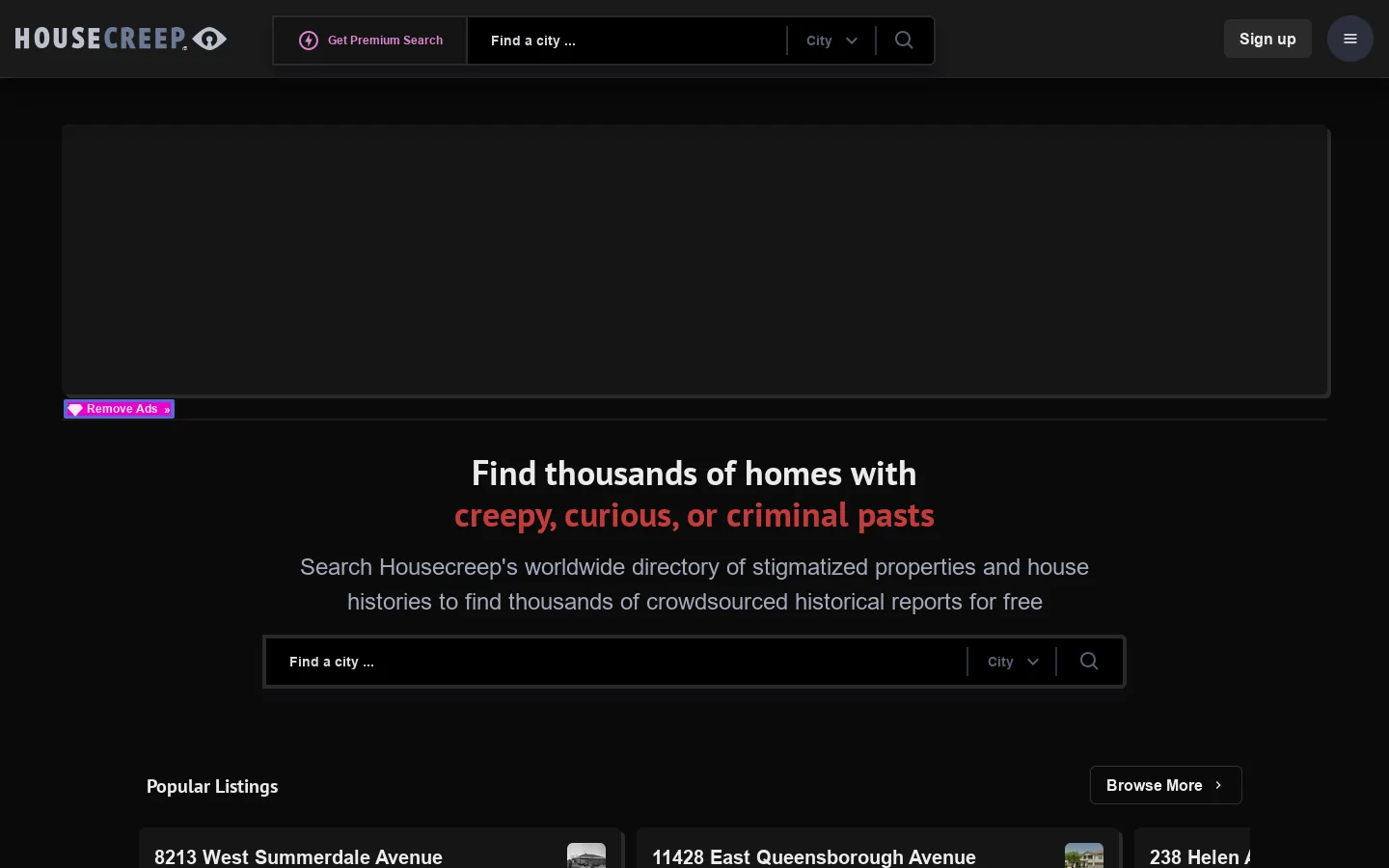 Housecreep Homepage screenshot