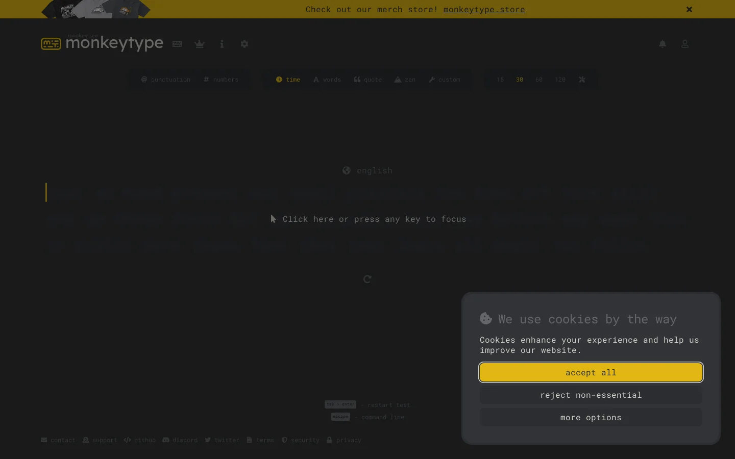 Monkeytype Homepage screenshot