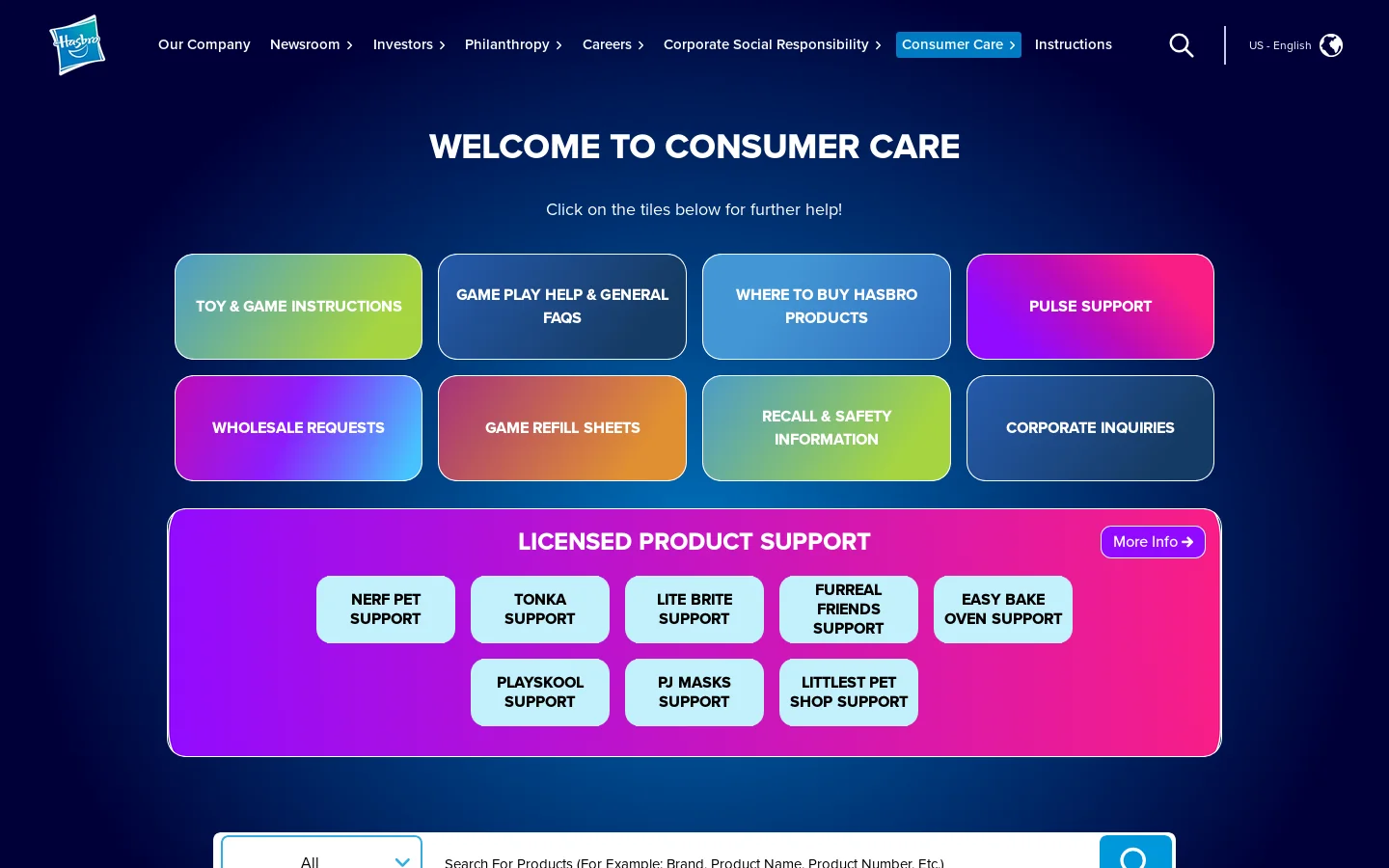 Where To Buy - Hasbro Homepage screenshot