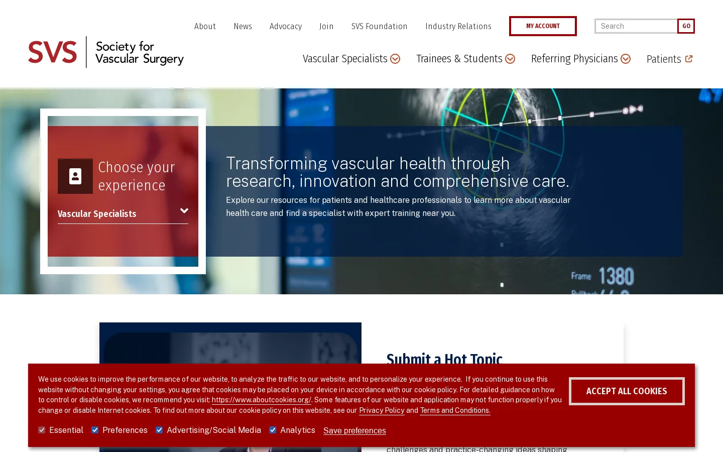 Vascular Specialists Homepage screenshot