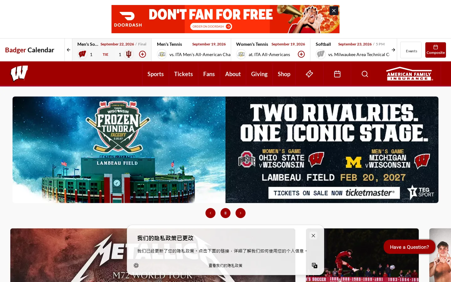Wisconsin Badgers | Official Athletics Website Homepage screenshot