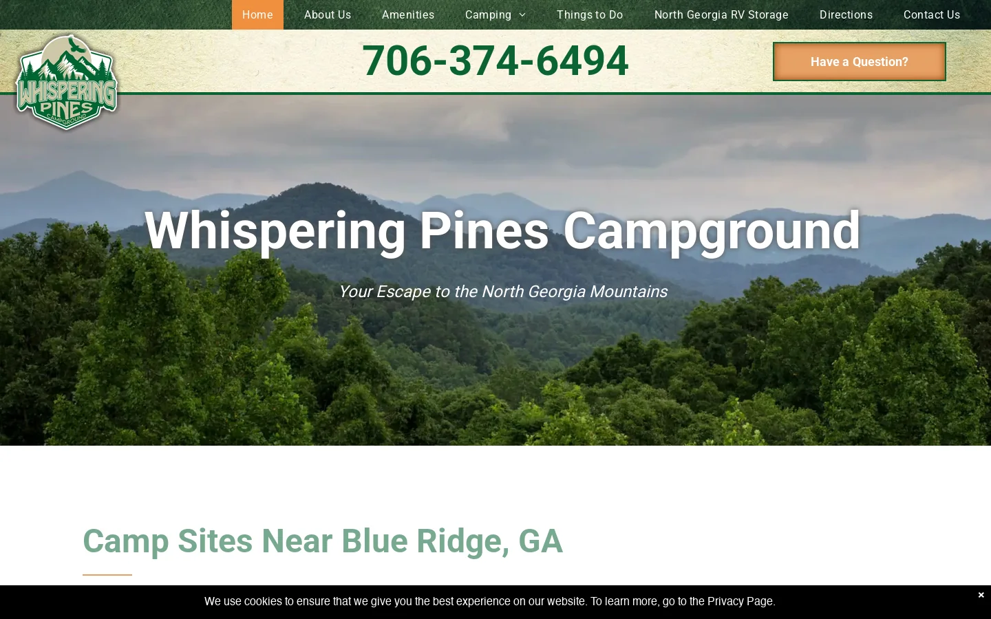 Whispering Pines Campground Homepage screenshot