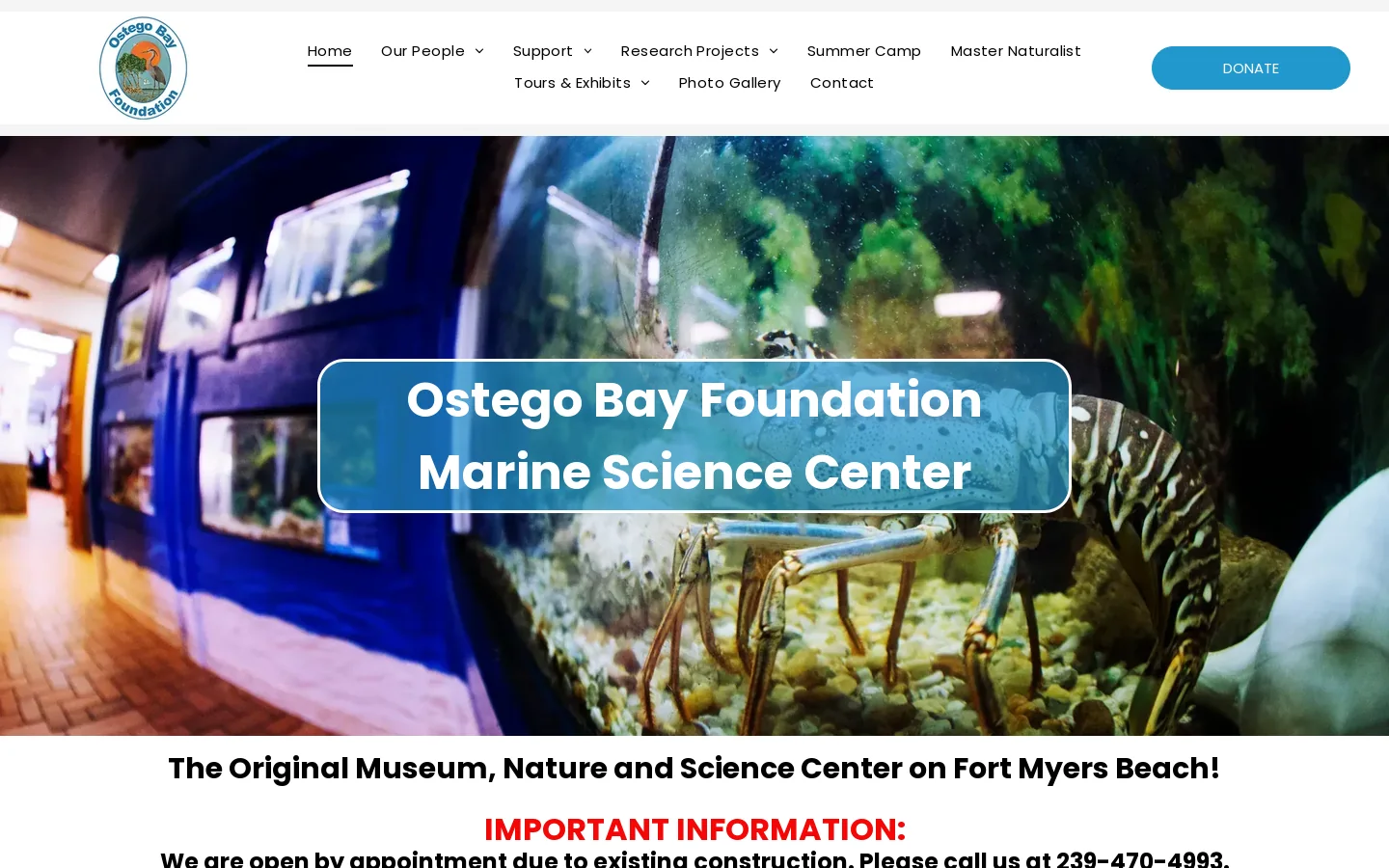 Ostego Bay Foundation Marine Science Center Homepage screenshot