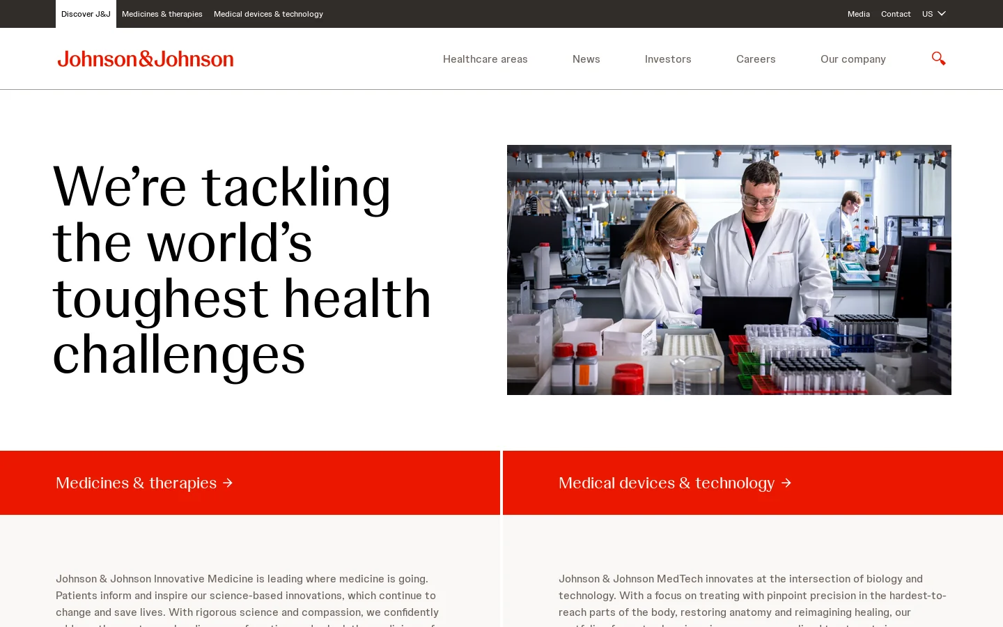 Johnson & Johnson: Changing health for humanity Homepage screenshot