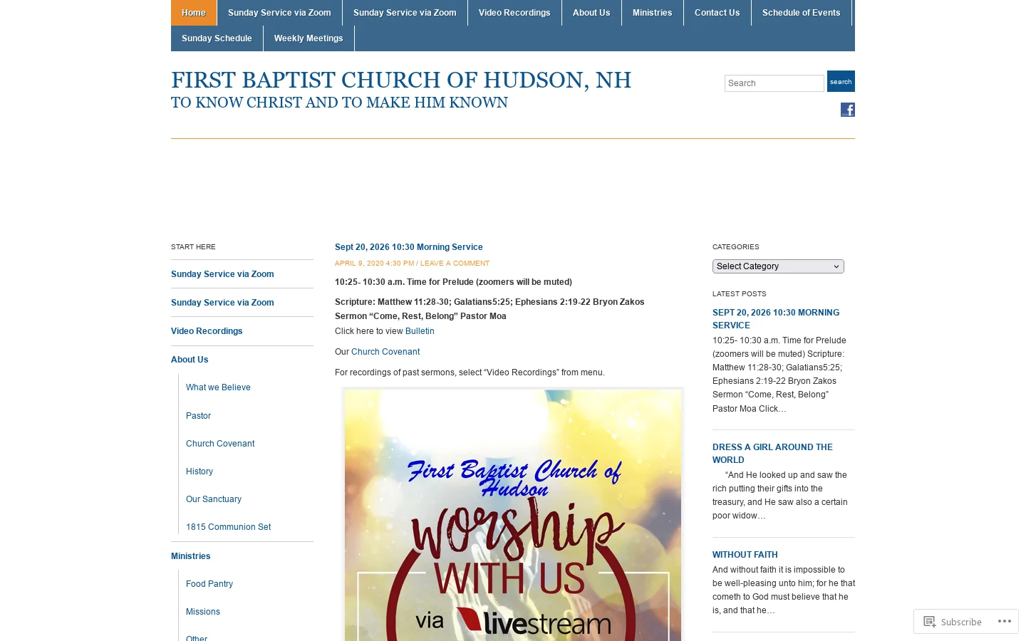 First Baptist Church of Hudson, NH – To Know Christ and to Make Him Known Homepage screenshot