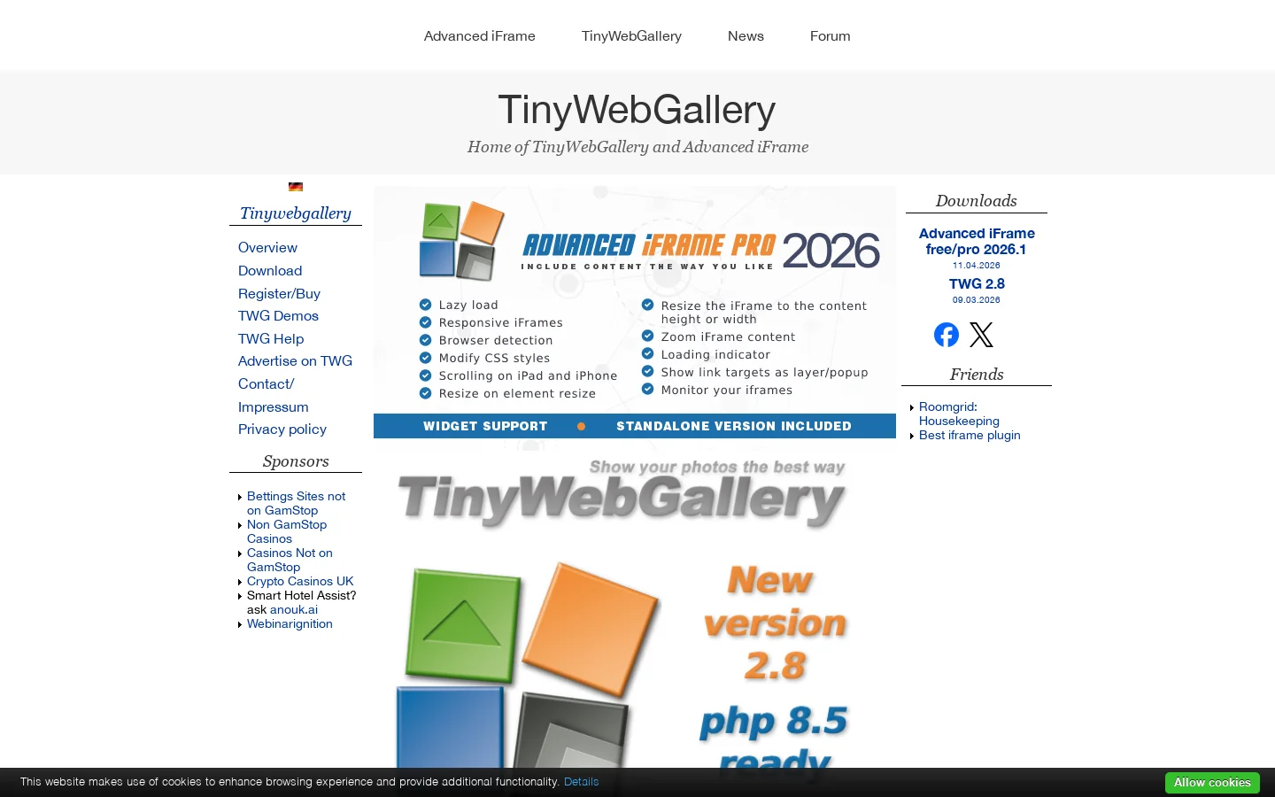 TinyWebGallery Homepage screenshot