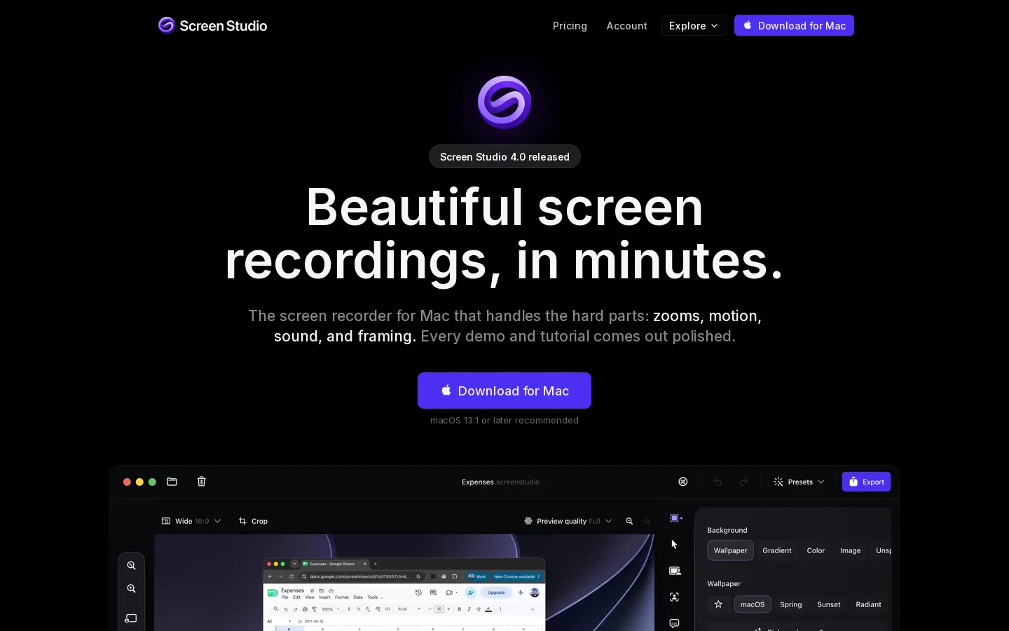 Screen Studio Homepage screenshot