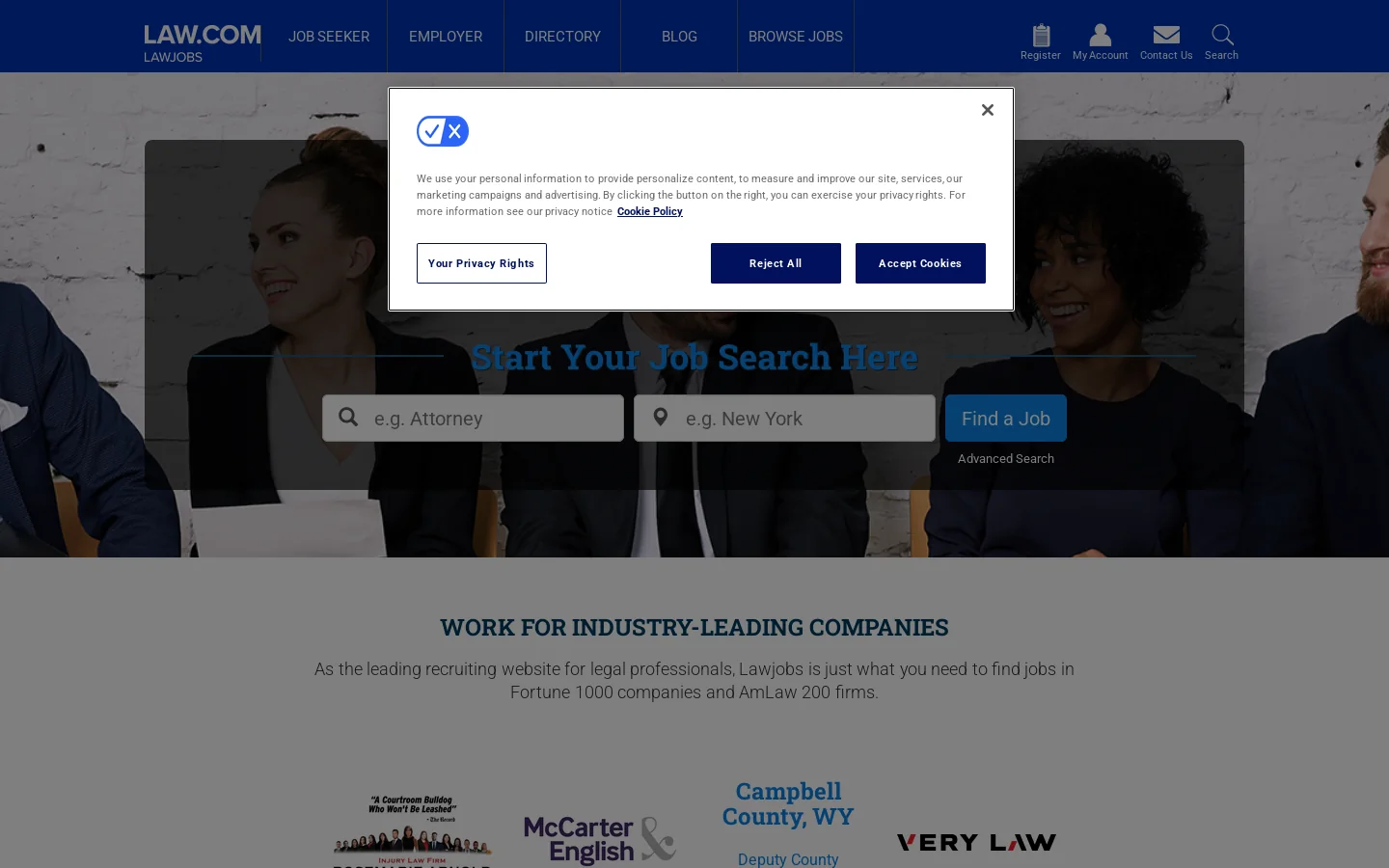 Lawjobs.com Homepage screenshot