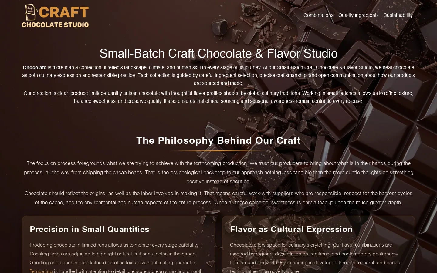 Artisan Chocolate with Unique Pairings and Limited Runs Homepage screenshot