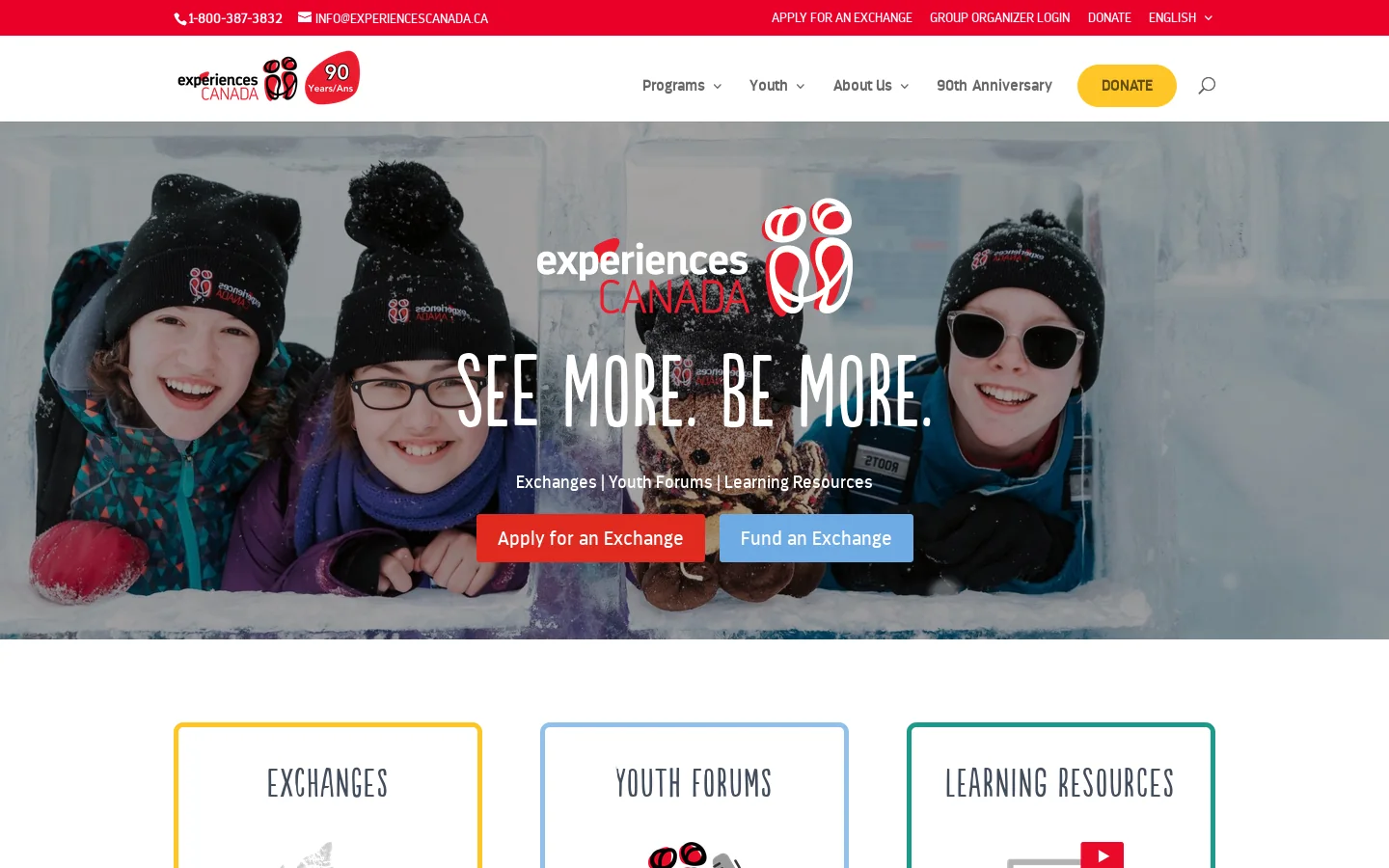 Experiences Canada Homepage screenshot