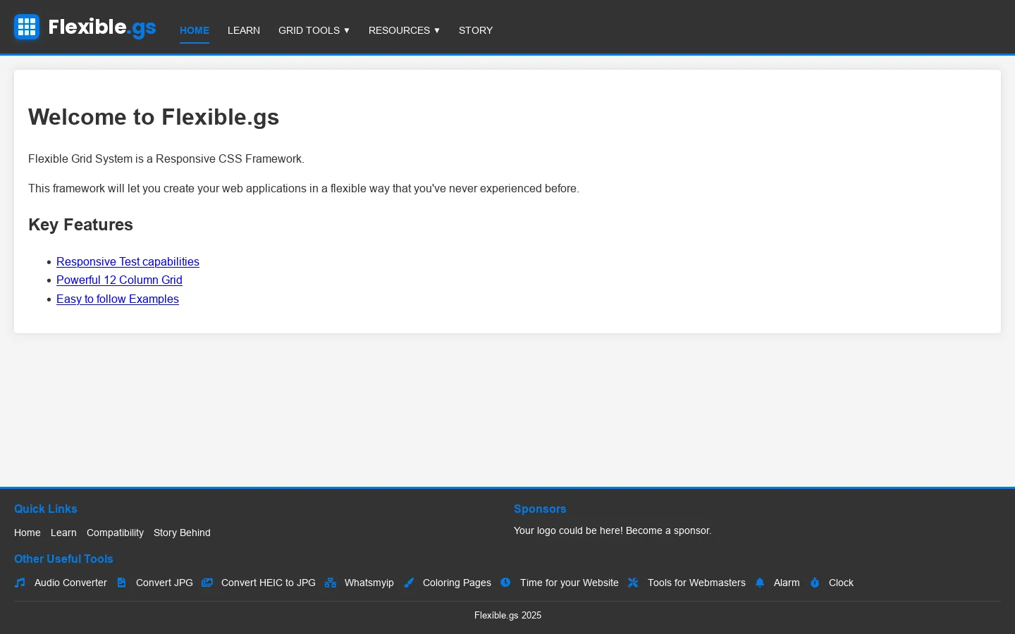 Flexible.gs Homepage screenshot