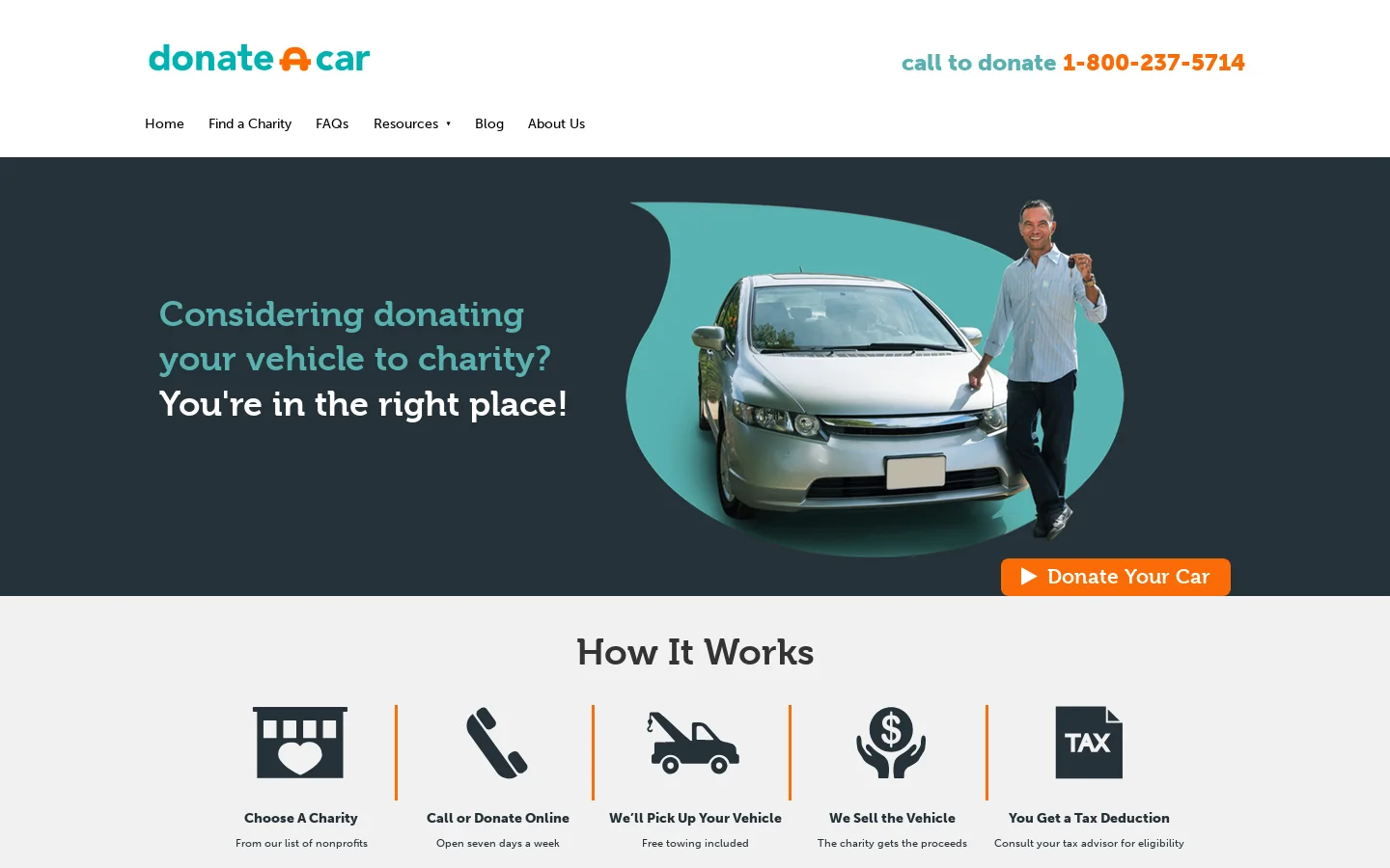 DonateACar.com Homepage screenshot