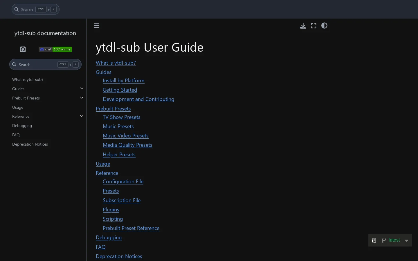 ytdl-sub User Guide Homepage screenshot
