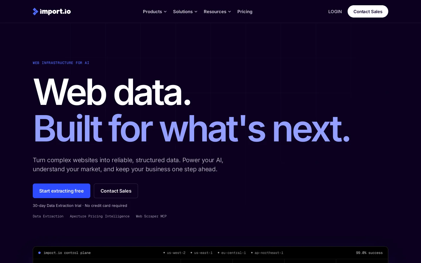 Import.io Homepage screenshot