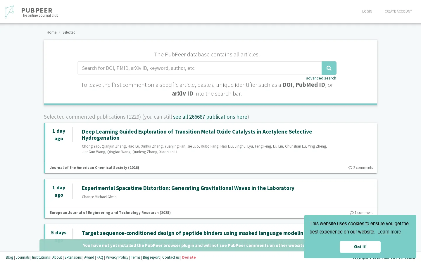 PubPeer Homepage screenshot