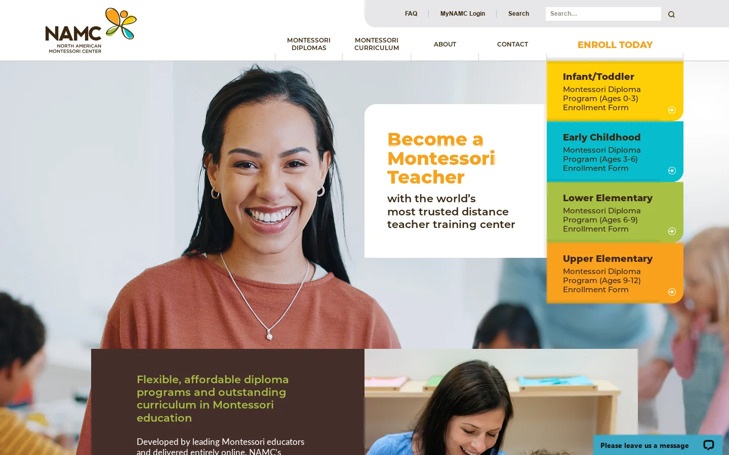 North American Montessori Center - NAMC - Become a Montessori Teacher Homepage screenshot