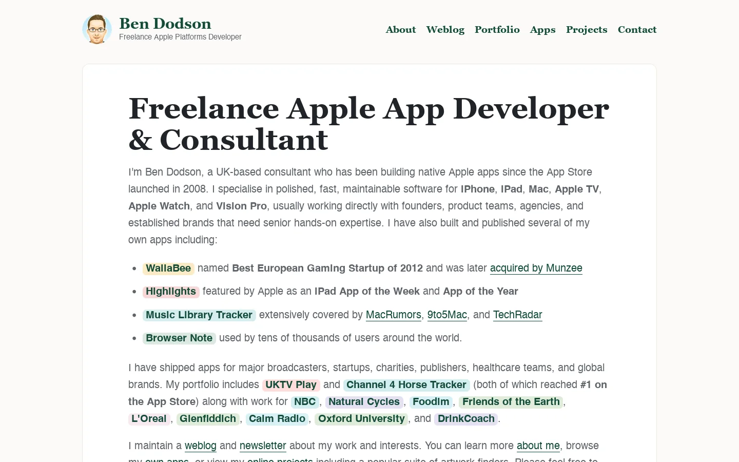 Ben Dodson Homepage screenshot