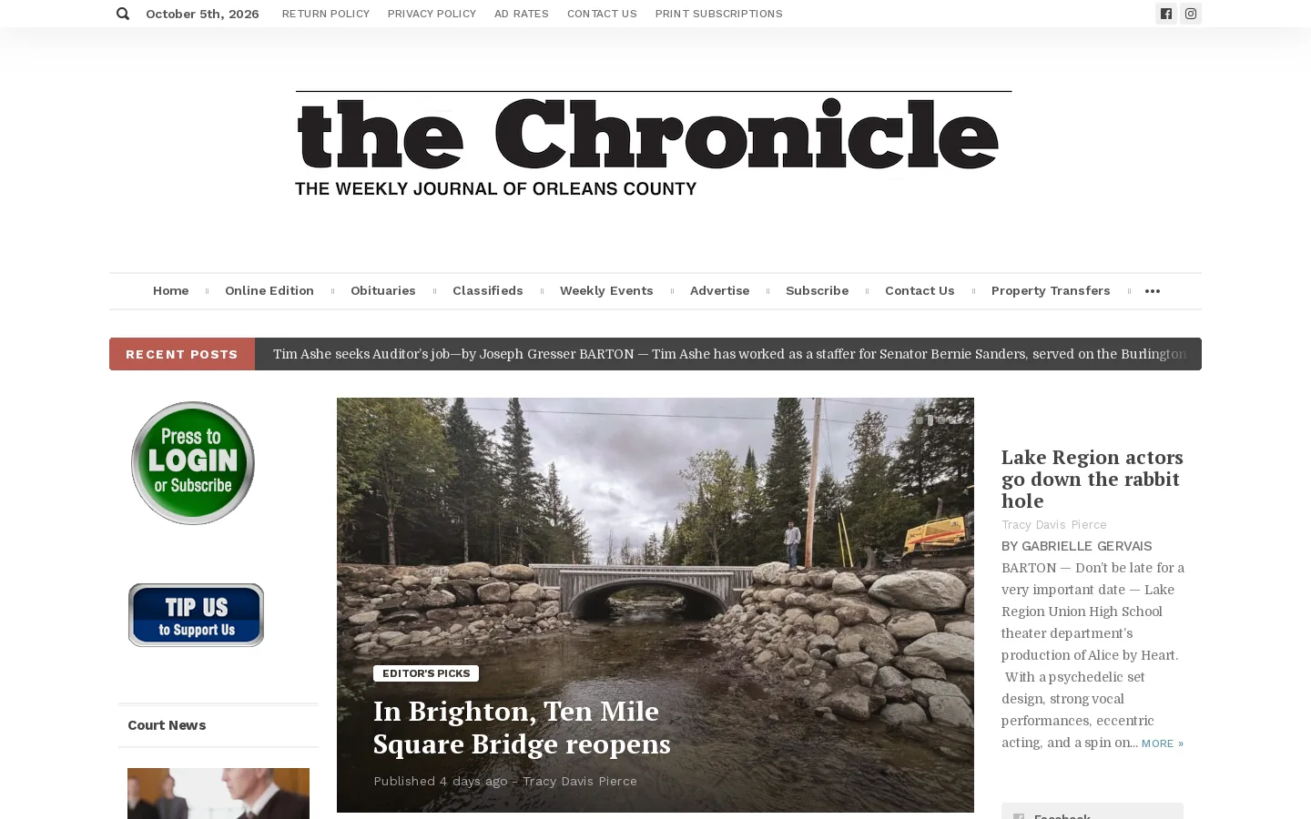 Barton Chronicle Newspaper Homepage screenshot