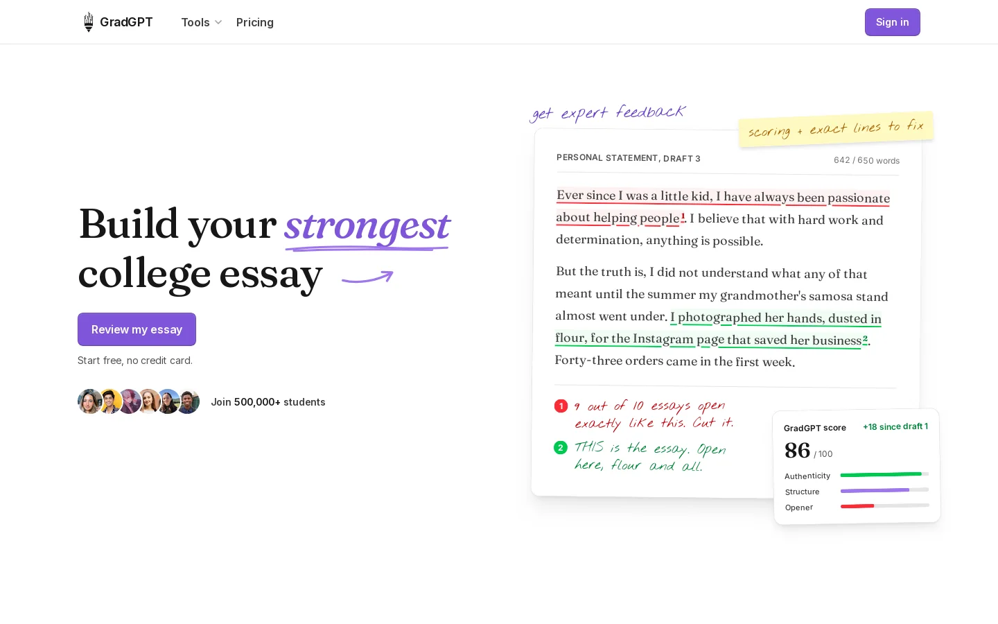 GradGPT Homepage screenshot