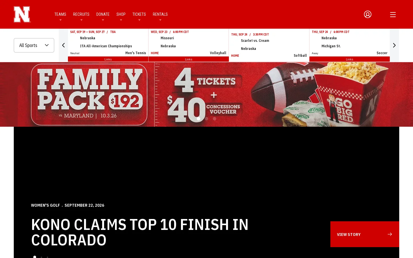 Home Page - University of Nebraska - Official Athletics Website Homepage screenshot