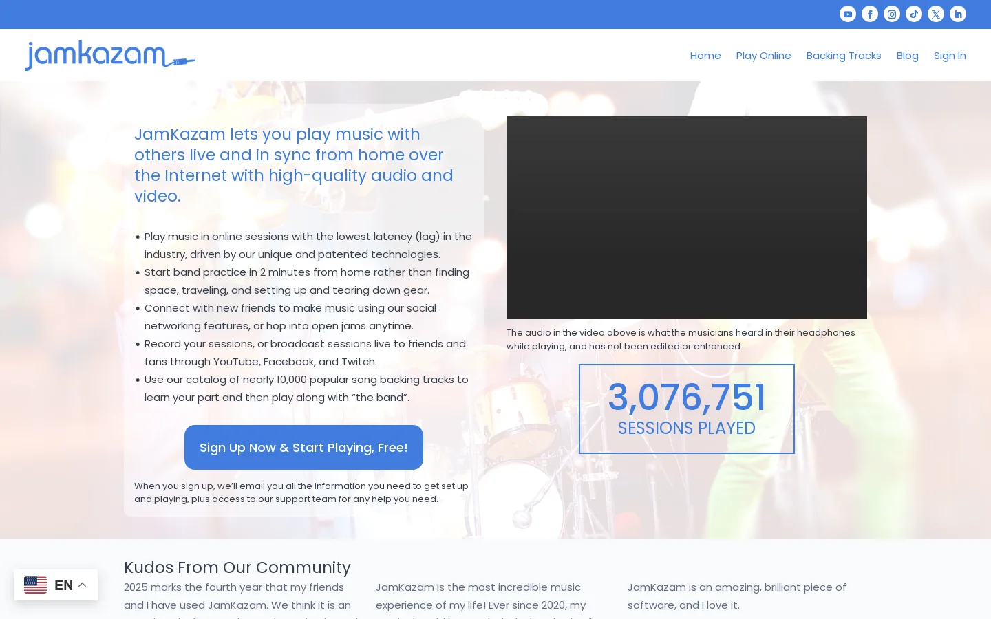 JamKazam Homepage screenshot