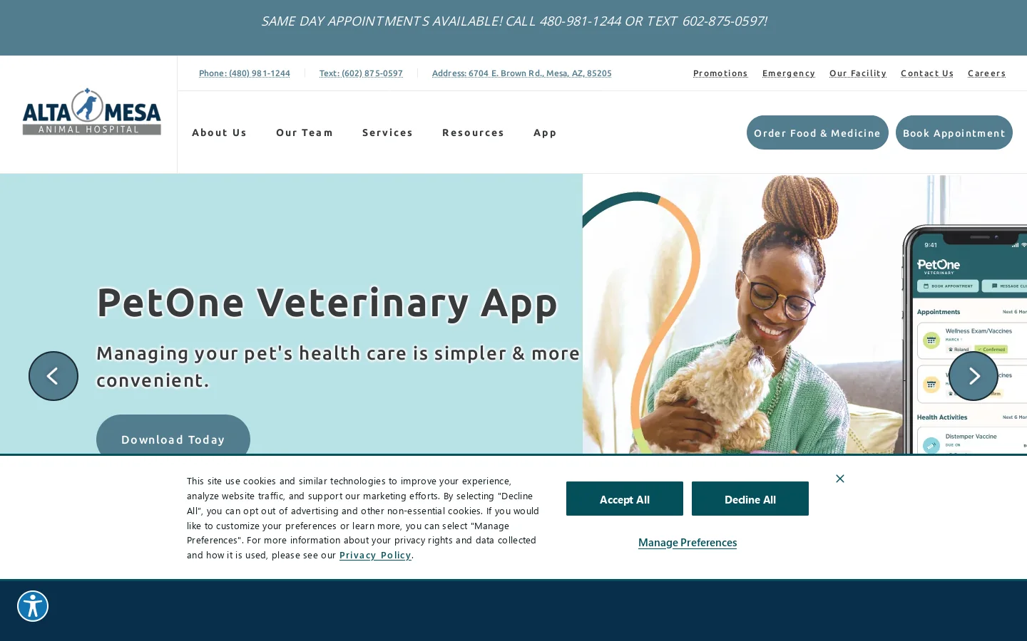 Alta Mesa Animal Hospital Homepage screenshot