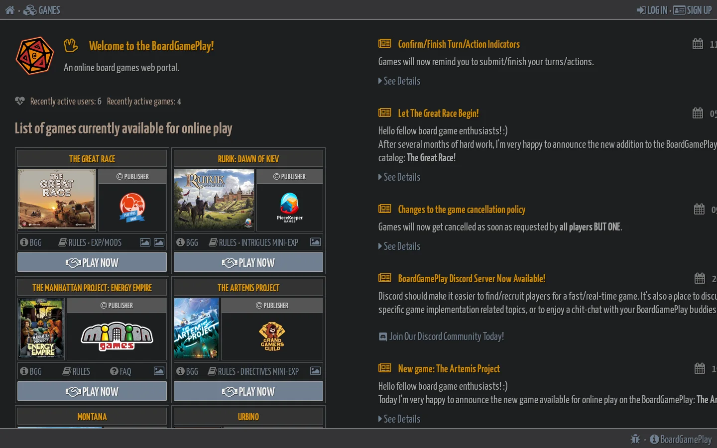 BoardGamePlay : Homepage screenshot