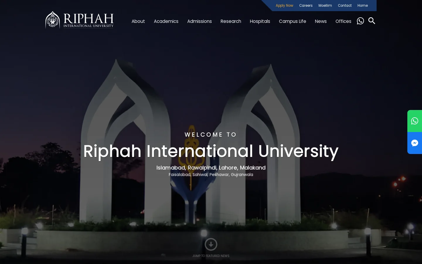 Riphah International University Homepage screenshot