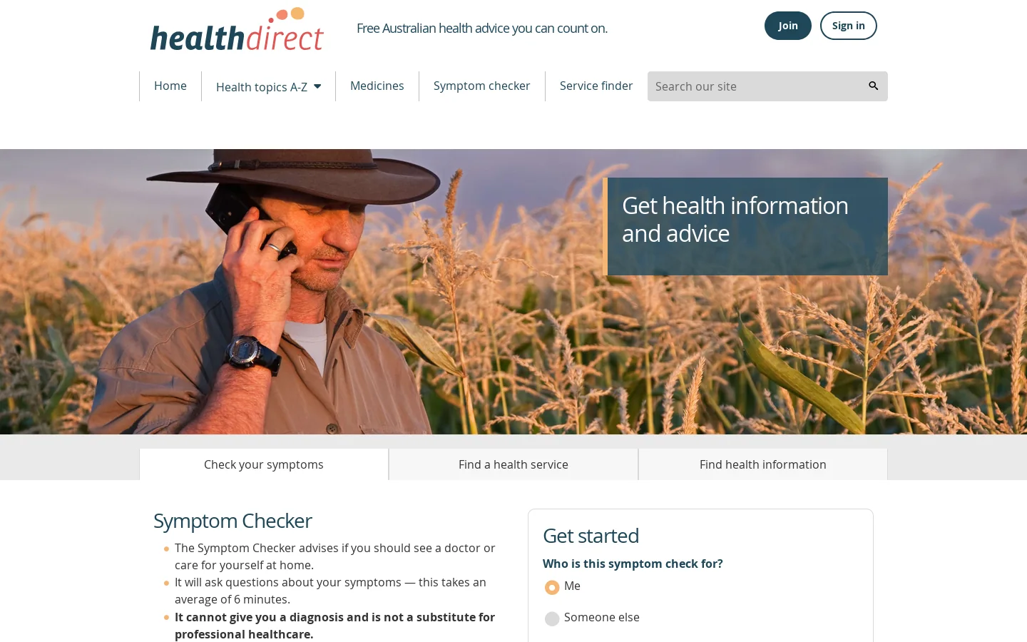 healthdirect Homepage screenshot