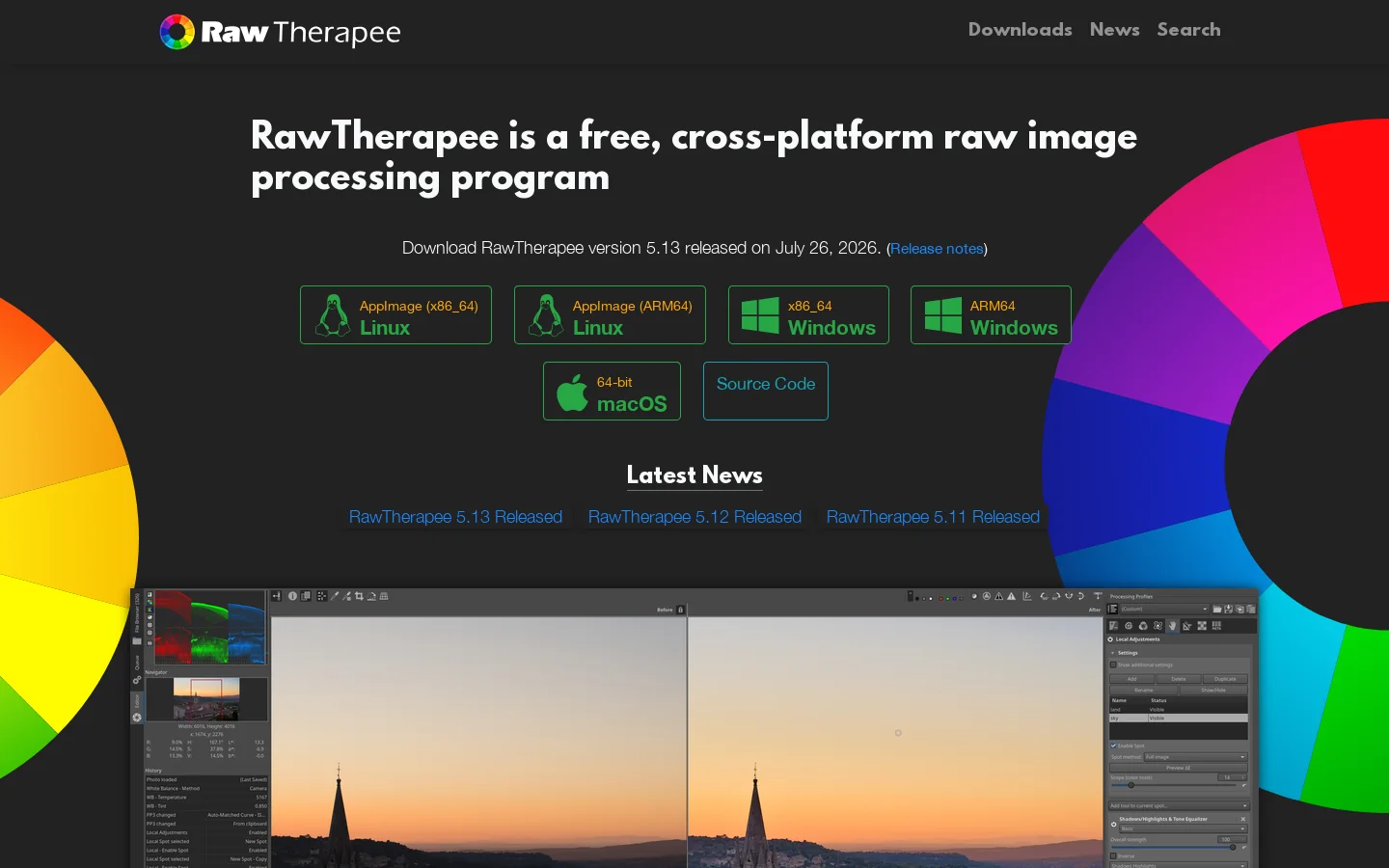 RawTherapee Homepage screenshot