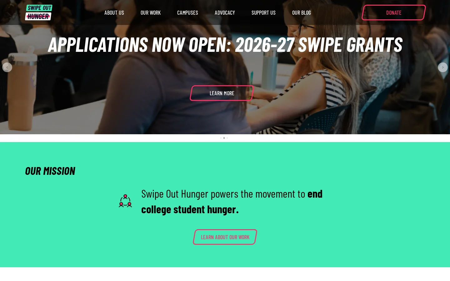 Swipe Out Hunger - Ending College Food Insecurity - Swipe Out Hunger Homepage screenshot