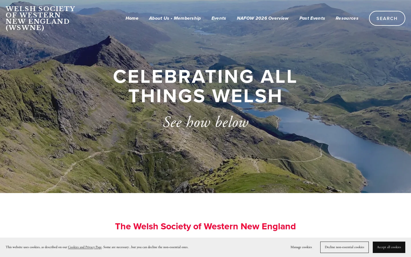 Welsh Society of Western New England (WSWNE) Homepage screenshot