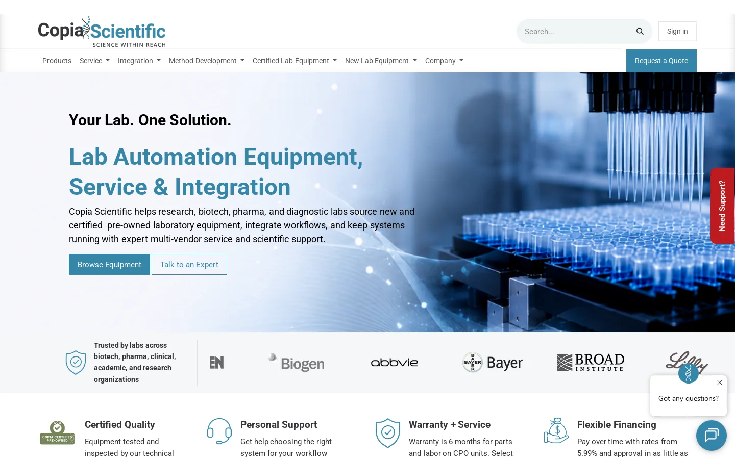Copia Scientific Homepage screenshot