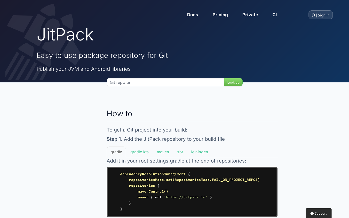JitPack Homepage screenshot