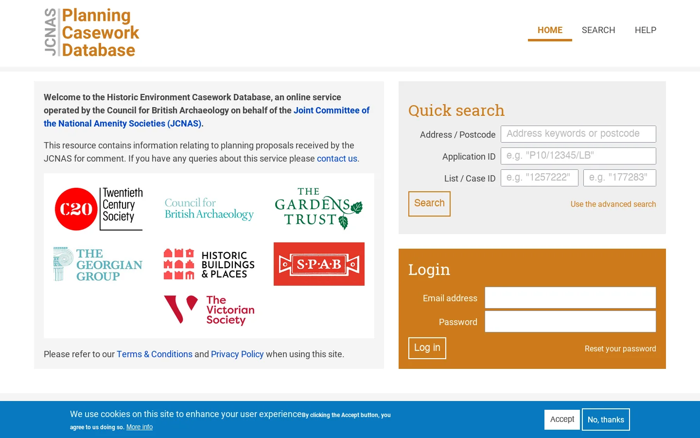 Welcome | CBA Planning Casework Database Homepage screenshot