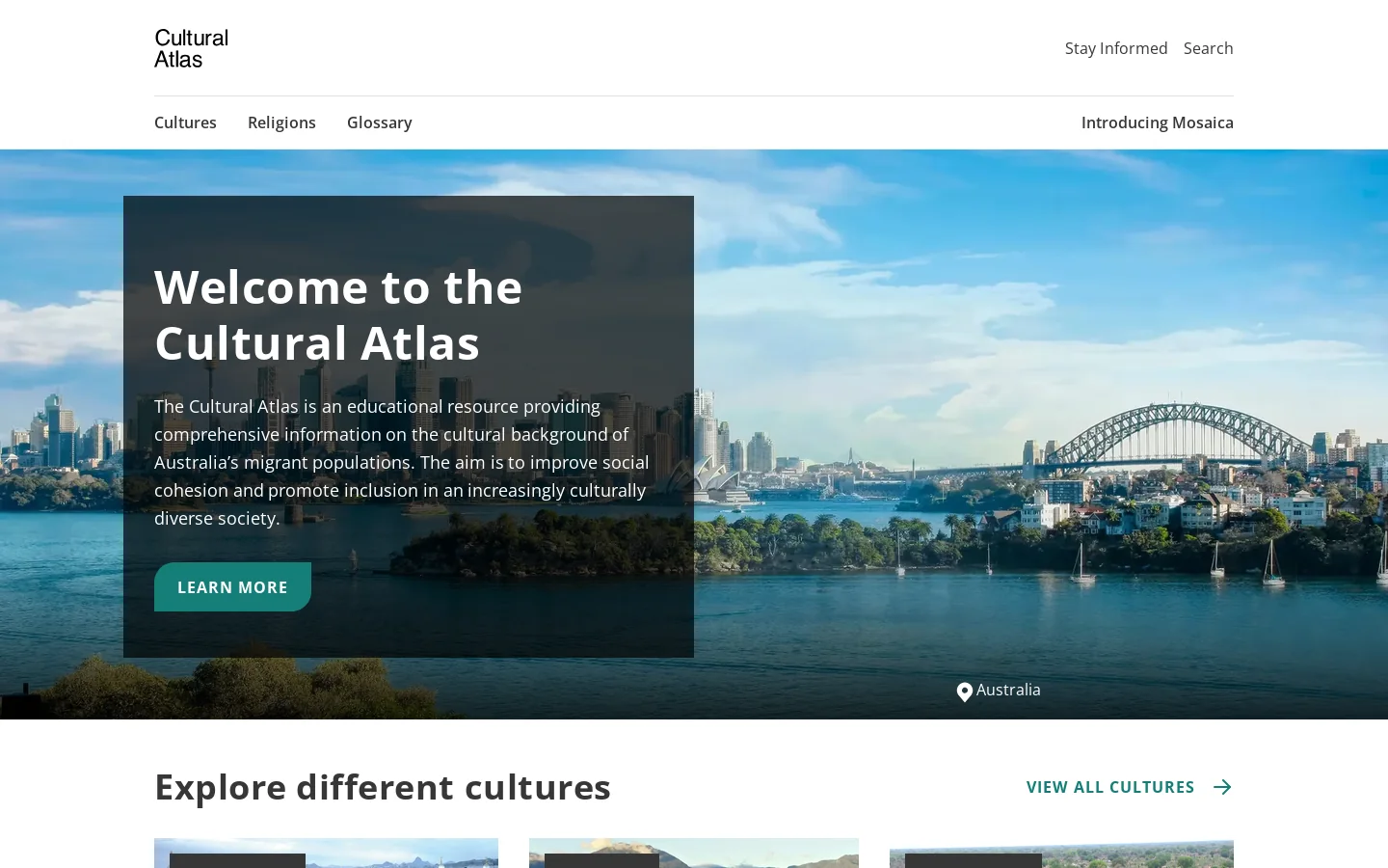 Authored by Mosaica | Cultural Atlas Homepage screenshot