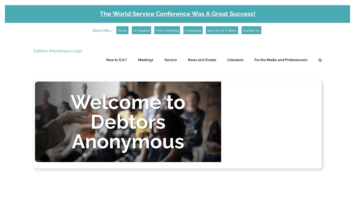 Debtors Anonymous Homepage screenshot