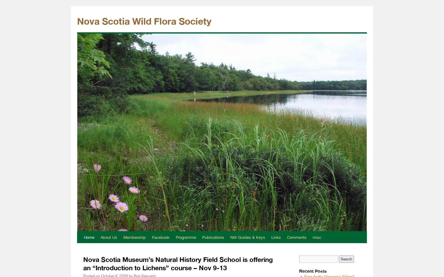 Nova Scotia Wild Flora Society Homepage screenshot