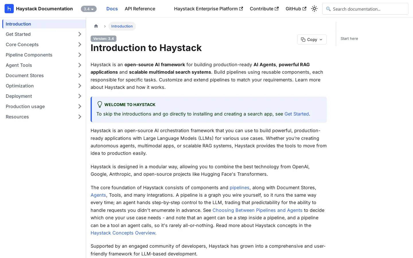 Haystack Documentation Homepage screenshot