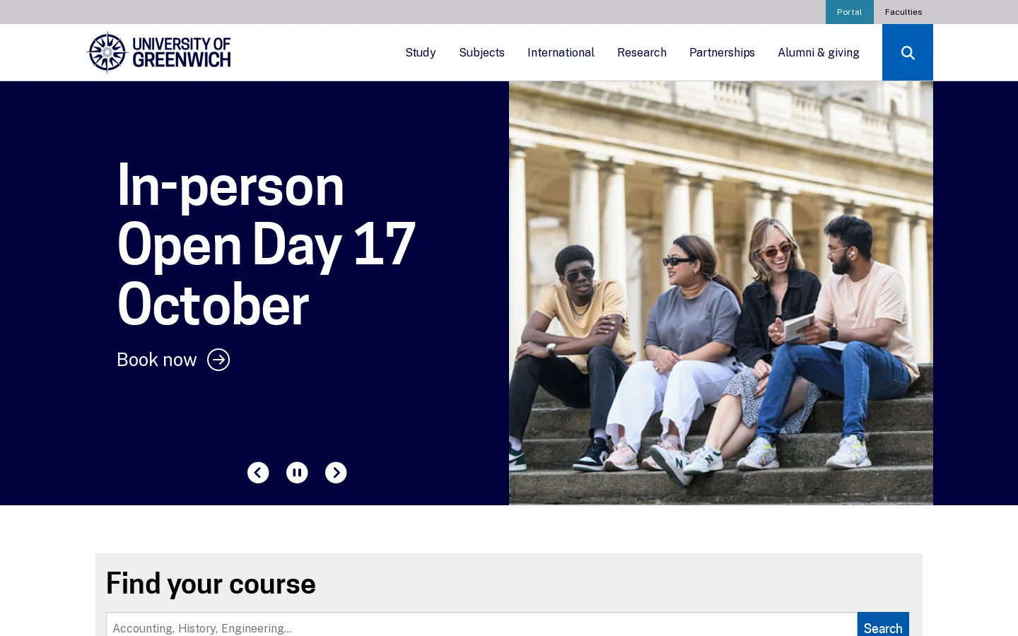 Welcome to the University of Greenwich, London Homepage screenshot