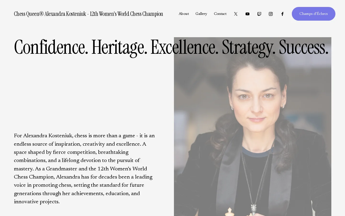 Chess Queen® Alexandra Kosteniuk - 12th Women's World Chess Champion Homepage screenshot