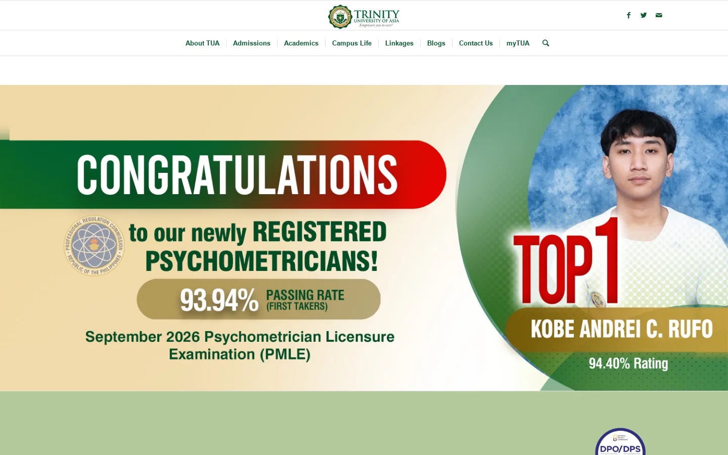 Trinity University of Asia: A Premier Christian University in QC Homepage screenshot