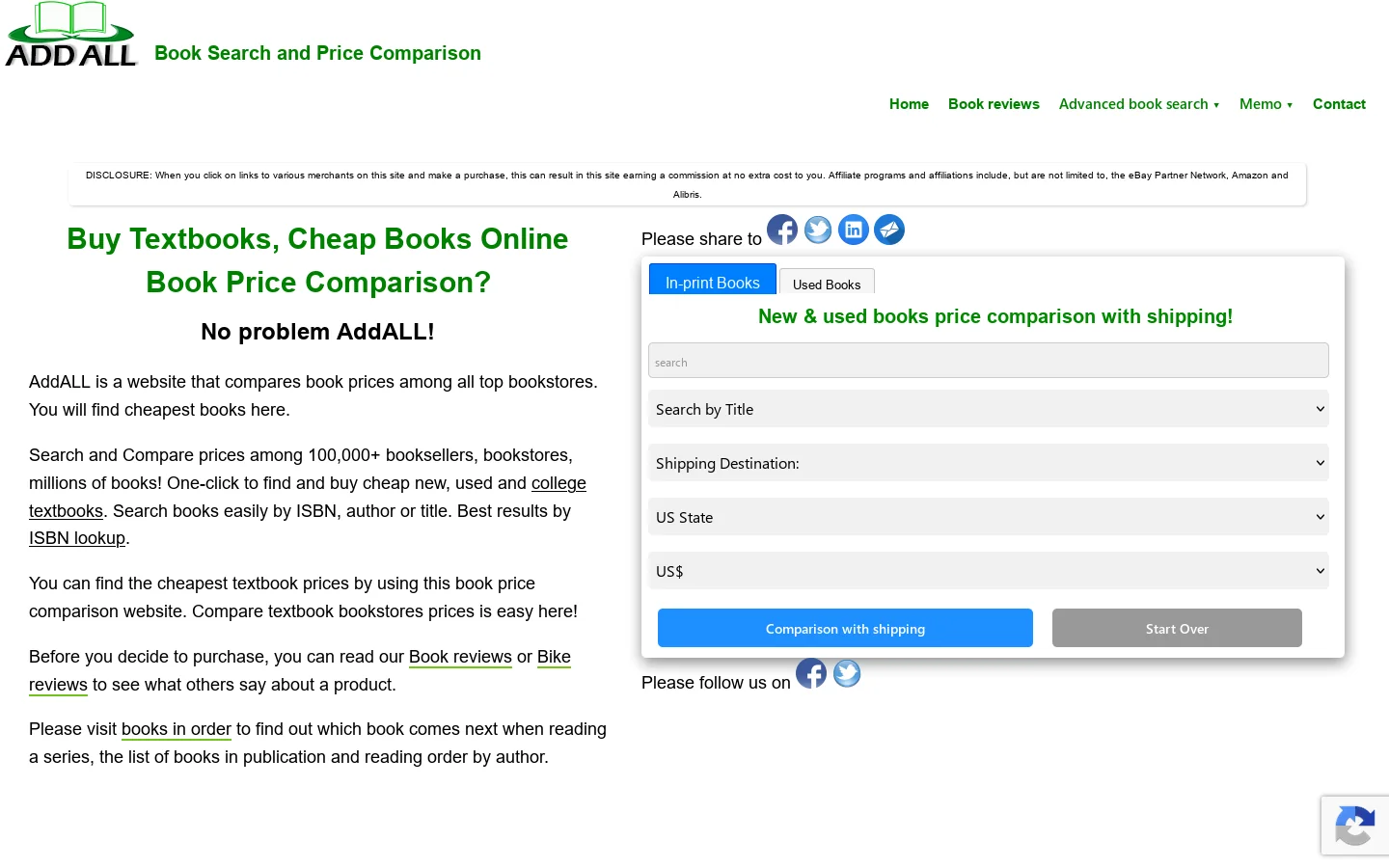 Book Search: Textbooks, Cheap Books Online Price Comparison Homepage screenshot