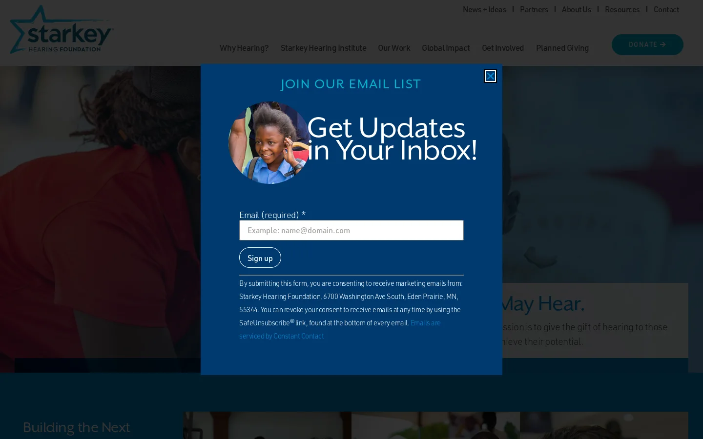 Starkey Hearing Foundation Homepage screenshot